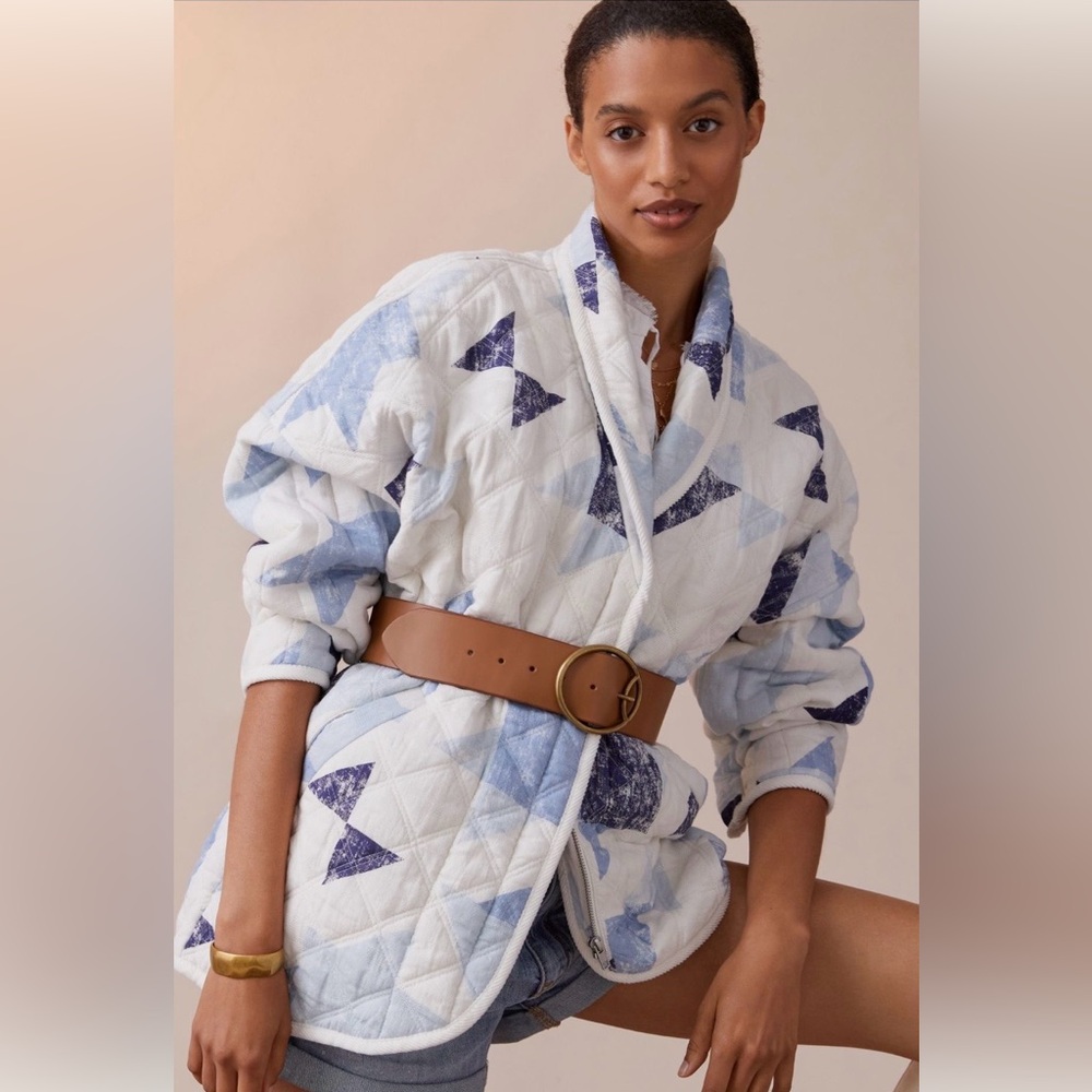 Anthropologie Quilted Jacket in Blue and White - Picture 4 of 15